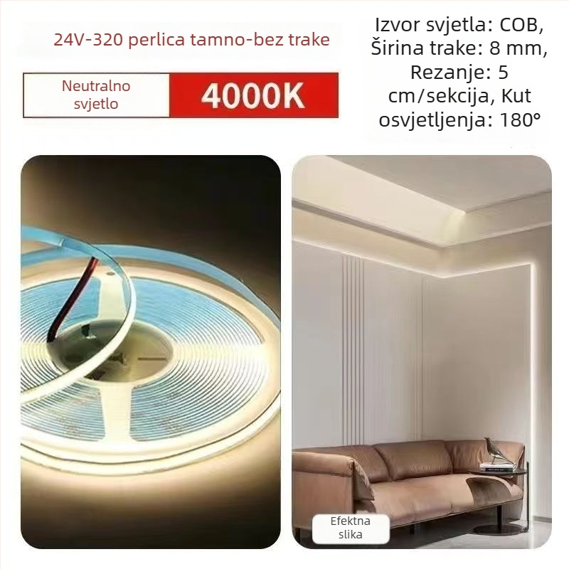 24V COB LED traka, samolijepljiva, linearna, za ormariće i stropove
