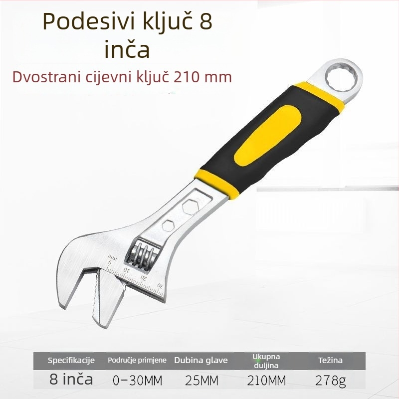 Prilagodljiv ključ s velikim otvorom, debeli visokougljični čelik, za kupaonicu