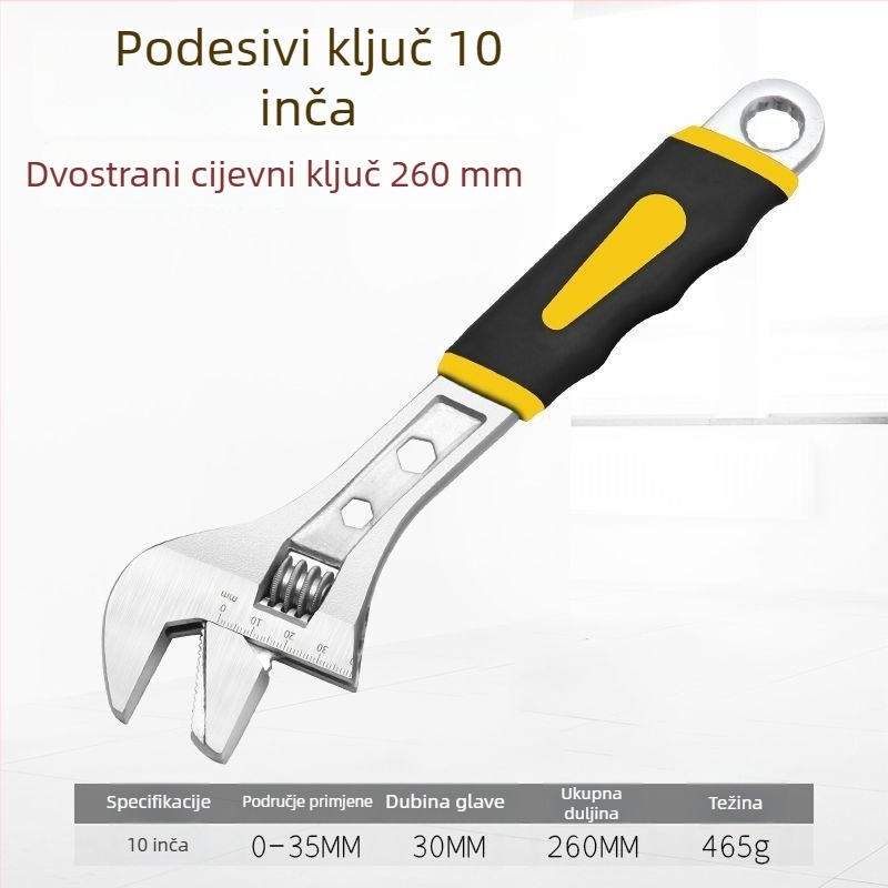 Prilagodljiv ključ s velikim otvorom, debeli visokougljični čelik, za kupaonicu