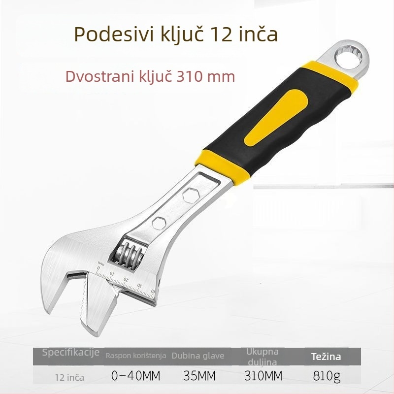 Prilagodljiv ključ s velikim otvorom, debeli visokougljični čelik, za kupaonicu