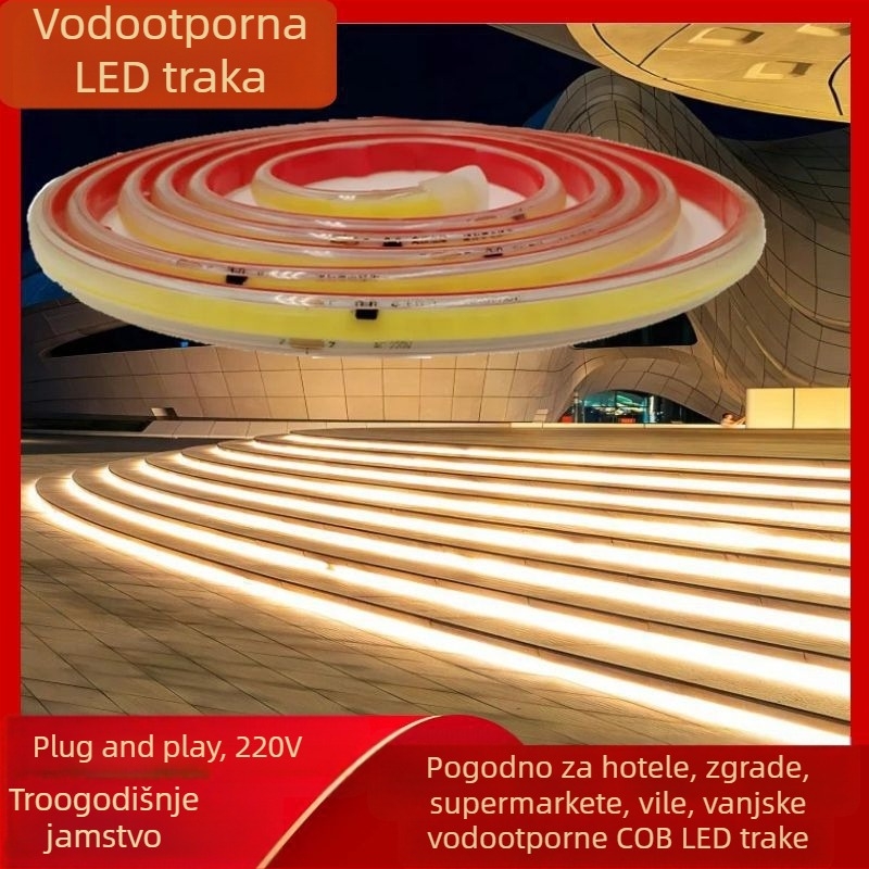 COB LED trak 220V, vodootporna vanjska silikon LED traka za bazen