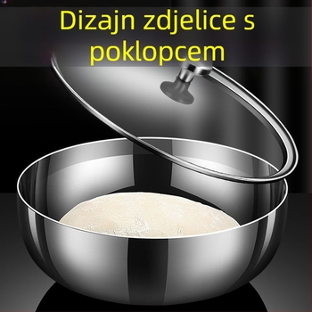 Nehrđajuća čelična zdjela s poklopcem, prehrambene kvalitete, okrugla zdjela za tijesto i jaja, kućna upotreba
