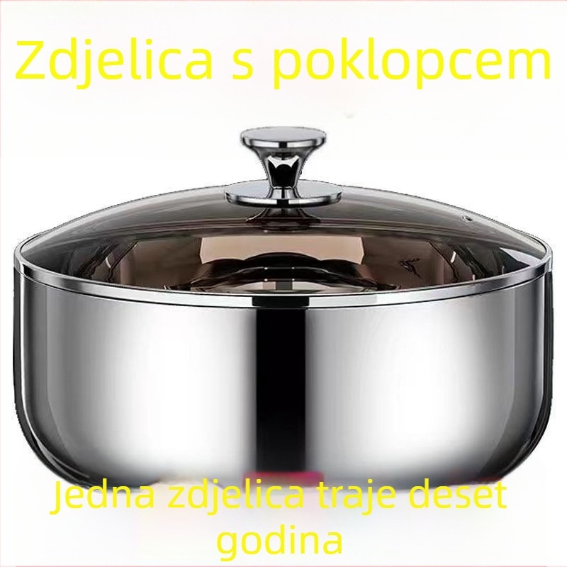 Nehrđajuća čelična zdjela s poklopcem, prehrambene kvalitete, okrugla zdjela za tijesto i jaja, kućna upotreba