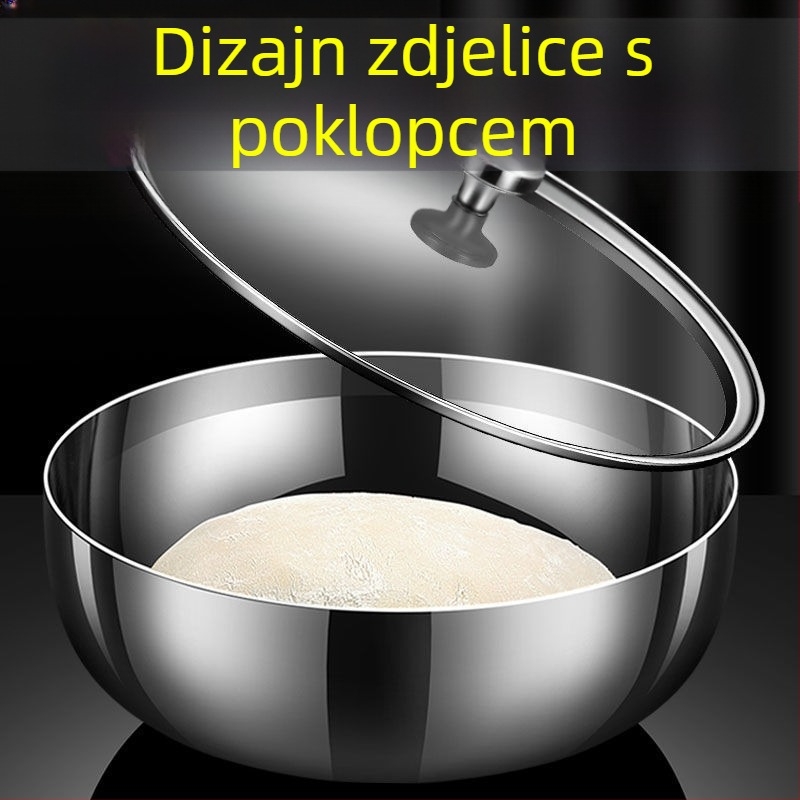 Nehrđajuća čelična zdjela s poklopcem, prehrambene kvalitete, okrugla zdjela za tijesto i jaja, kućna upotreba