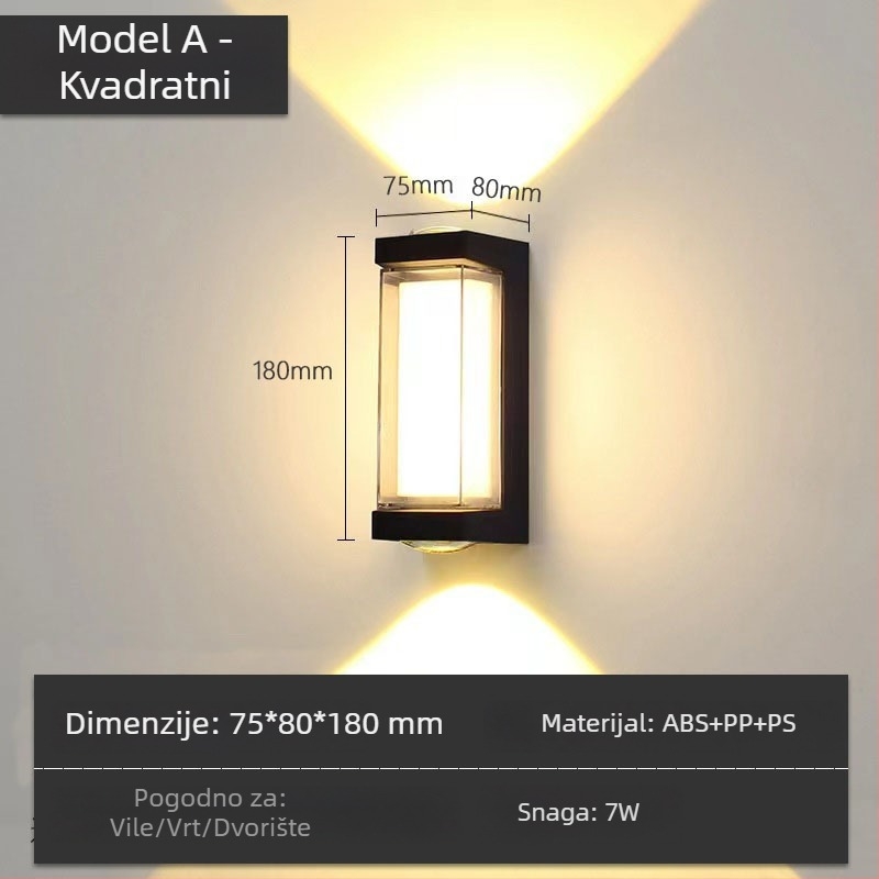 ABS vanjska LED vodootporna Zidna svjetiljka, IP65, 12 LED, 3000K, 120° snop, 85-265V, plastično kućište, 0,5 kg, moderno zidno svjetlo za unutarnju i vanjsku upotrebu