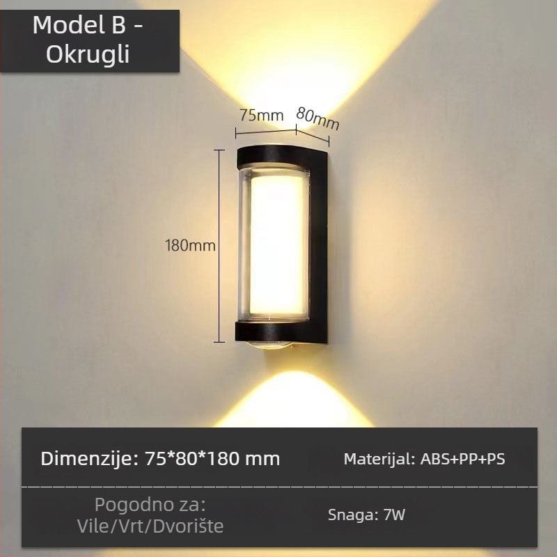 ABS vanjska LED vodootporna Zidna svjetiljka, IP65, 12 LED, 3000K, 120° snop, 85-265V, plastično kućište, 0,5 kg, moderno zidno svjetlo za unutarnju i vanjsku upotrebu
