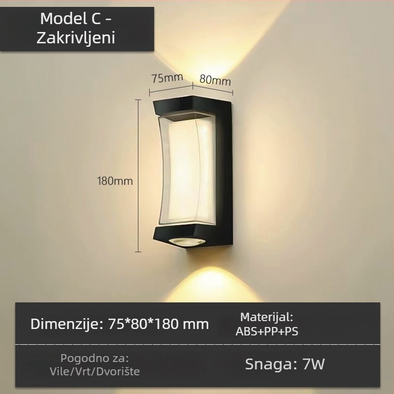 ABS vanjska LED vodootporna Zidna svjetiljka, IP65, 12 LED, 3000K, 120° snop, 85-265V, plastično kućište, 0,5 kg, moderno zidno svjetlo za unutarnju i vanjsku upotrebu