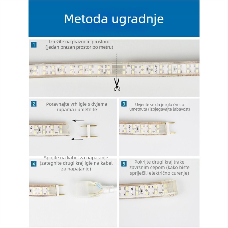 LED trak za strop dnevnog boravka — skriveni žlijeb, 220V, super jaka 2835/5730, dvostruki red 120 LED, ambijentalna meka svjetlost
