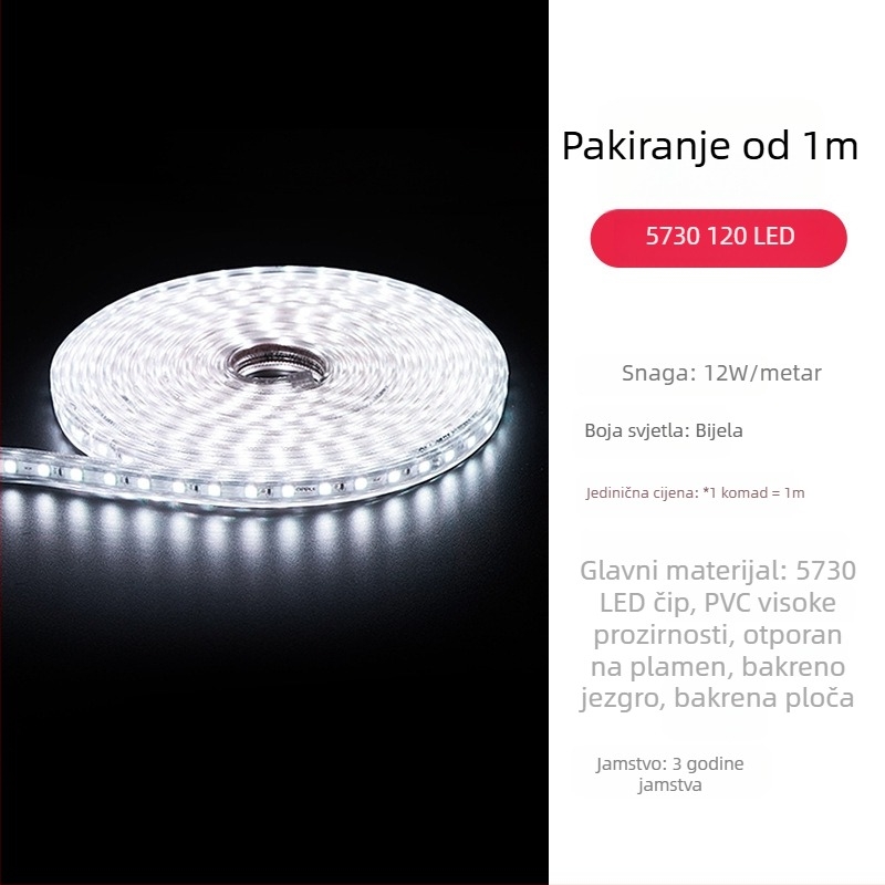 LED trak za strop dnevnog boravka — skriveni žlijeb, 220V, super jaka 2835/5730, dvostruki red 120 LED, ambijentalna meka svjetlost