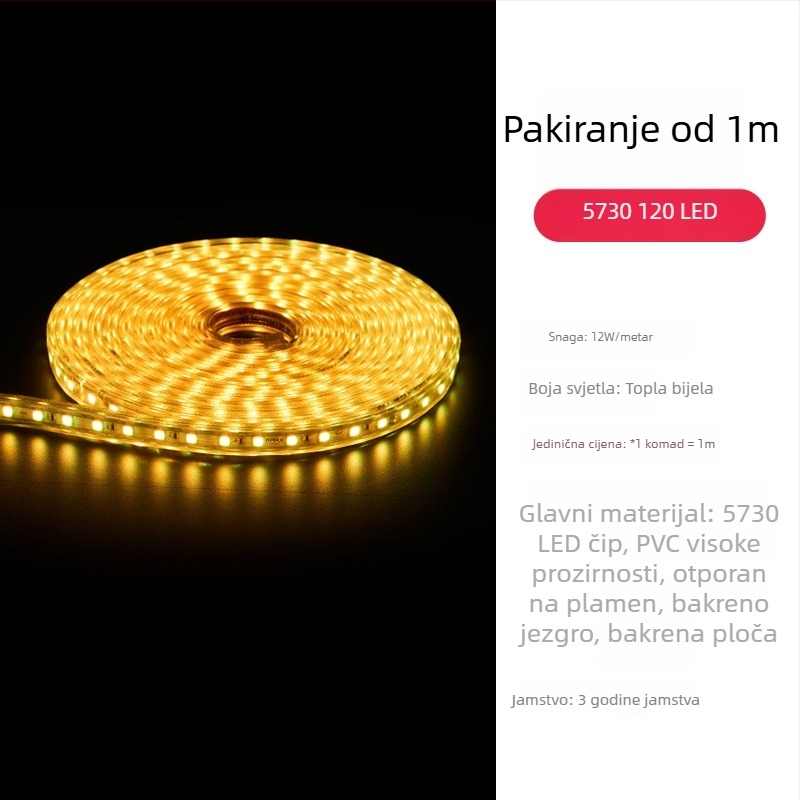 LED trak za strop dnevnog boravka — skriveni žlijeb, 220V, super jaka 2835/5730, dvostruki red 120 LED, ambijentalna meka svjetlost