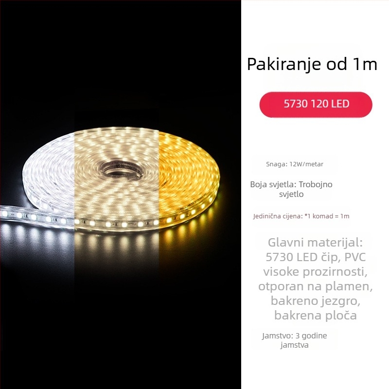 LED trak za strop dnevnog boravka — skriveni žlijeb, 220V, super jaka 2835/5730, dvostruki red 120 LED, ambijentalna meka svjetlost