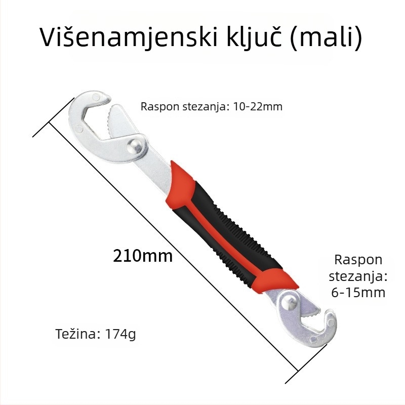 Višenamjenski prilagodljivi ključ za cijevi, brza prilagodba, kupaonski ključ, alat od visokougljične čelika