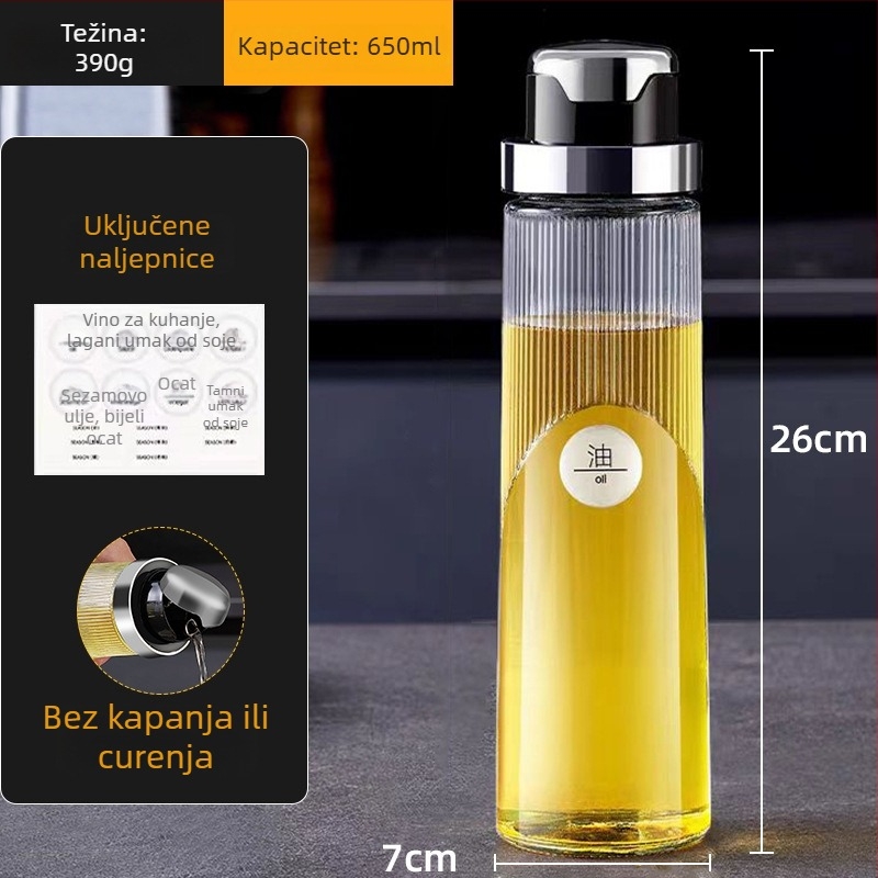 Xinzi staklena boca za ulje s automatskim otvaranjem i zatvaranjem, kuhinjska boca za začine za sojin sos i ocat