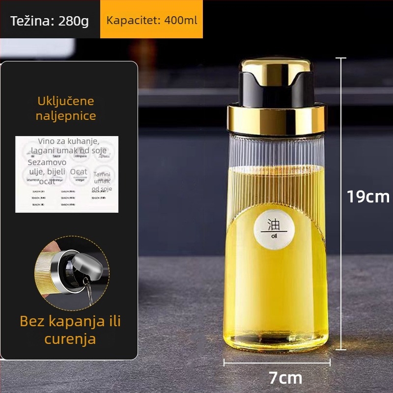 Xinzi staklena boca za ulje s automatskim otvaranjem i zatvaranjem, kuhinjska boca za začine za sojin sos i ocat