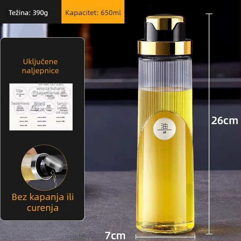 Xinzi staklena boca za ulje s automatskim otvaranjem i zatvaranjem, kuhinjska boca za začine za sojin sos i ocat
