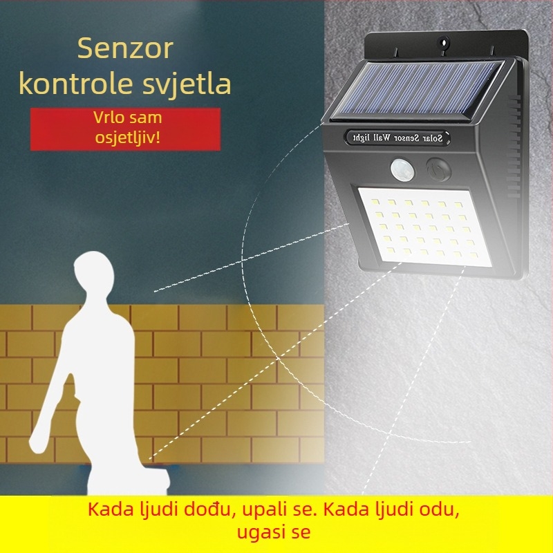 Solarna zidna svjetiljka s detekcijom pokreta, 20 LED, IP66, za dvorište