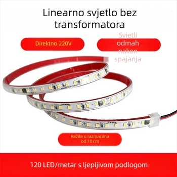 LED trak 220V bez upravljača, samoljepljiv, vodootporan, fleksibilan linearni rasvjetni trak, visoka svjetlina