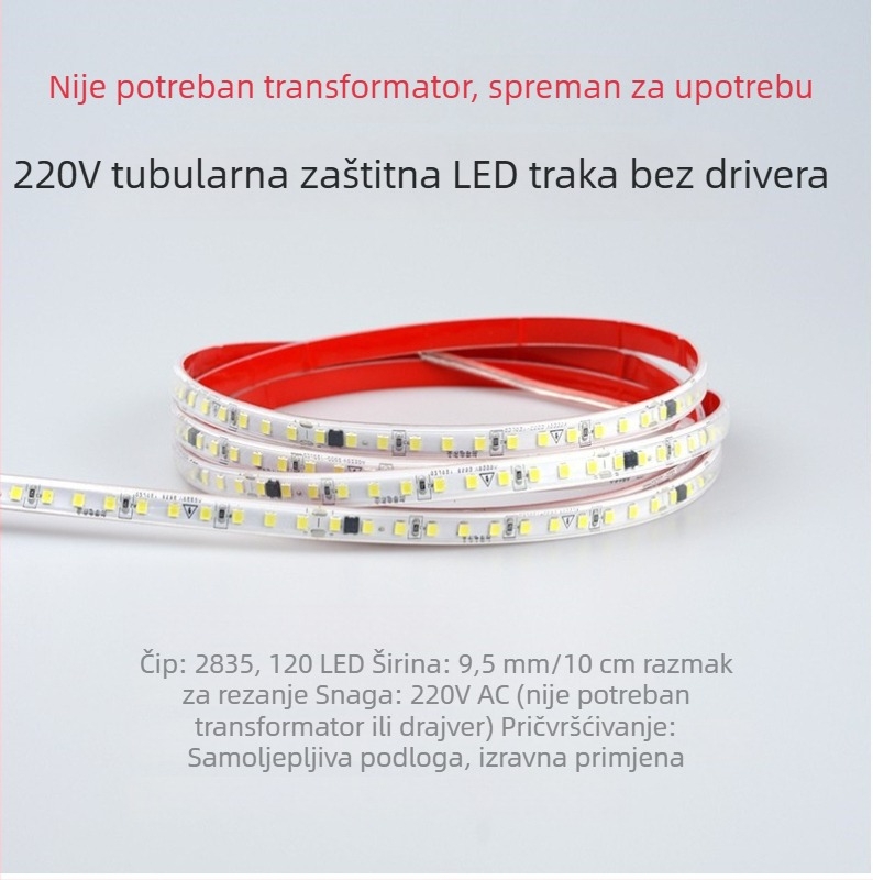 LED trak 220V bez upravljača, samoljepljiv, vodootporan, fleksibilan linearni rasvjetni trak, visoka svjetlina