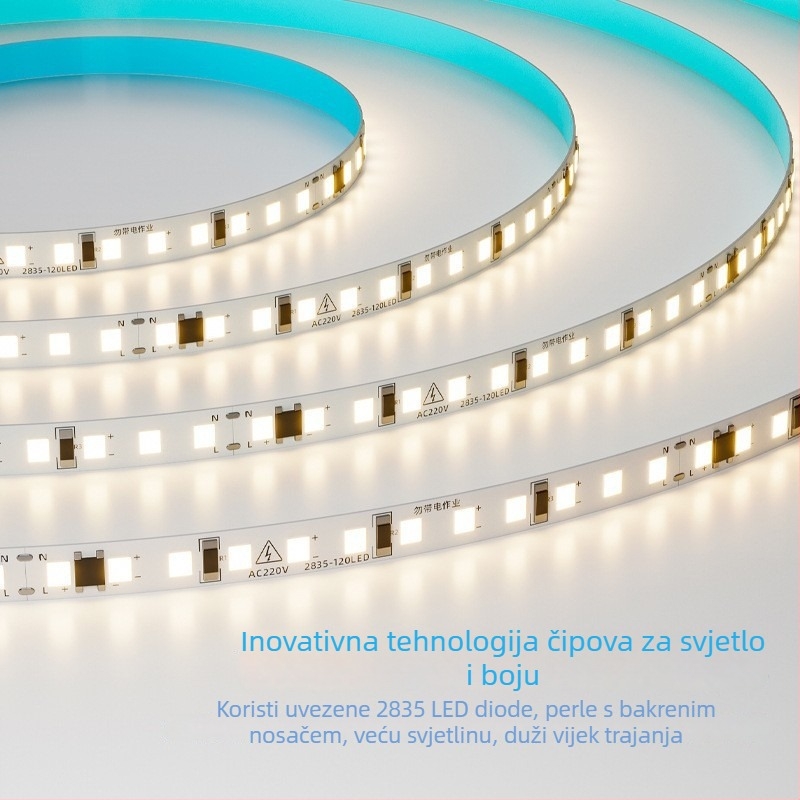 LED trak 220V bez upravljača, samoljepljiv, vodootporan, fleksibilan linearni rasvjetni trak, visoka svjetlina