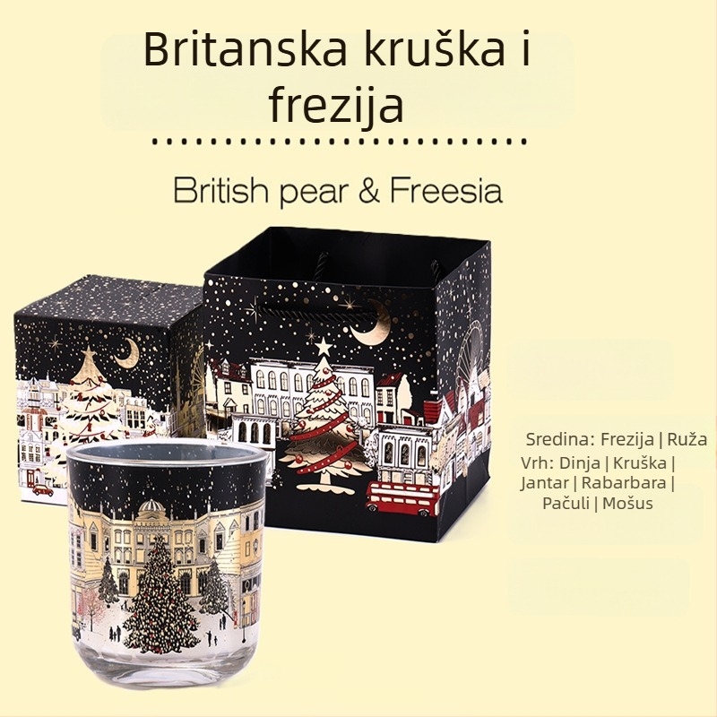Božićna aromatična svijeća s motivom londonske ulice, LED svijeća u čaši