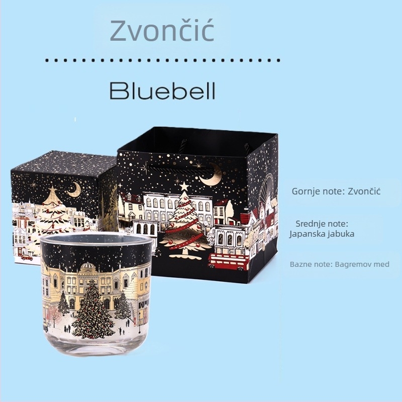 Božićna aromatična svijeća s motivom londonske ulice, LED svijeća u čaši