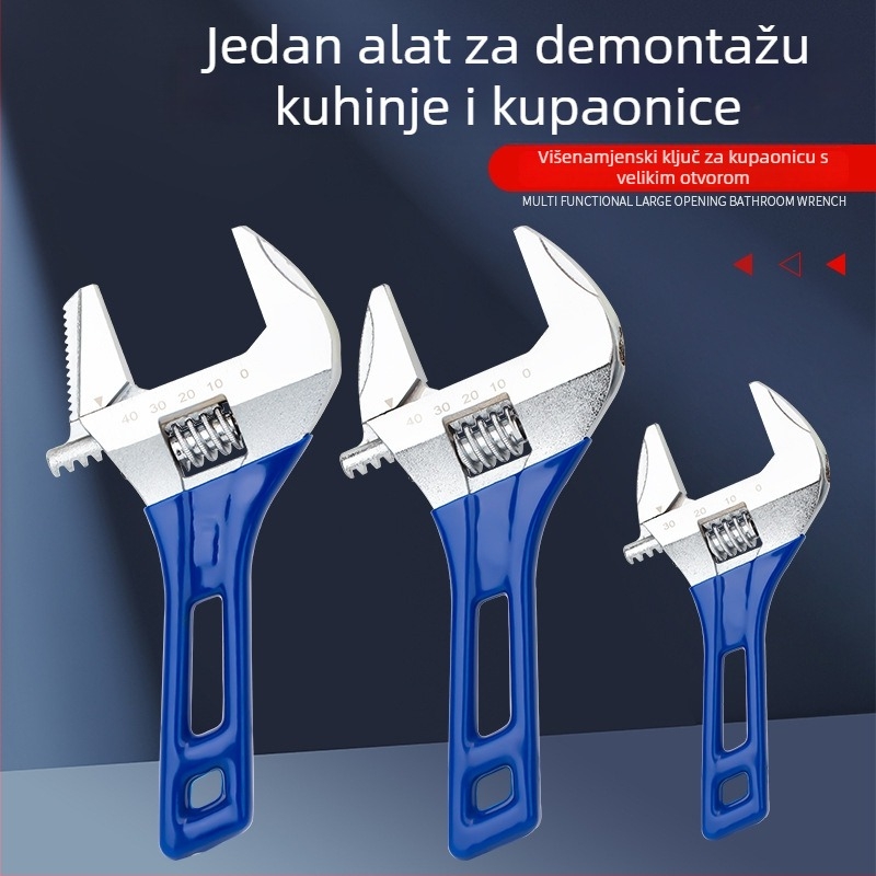 Podešavajući ključ s velikim otvorom, kratkim držačem, za kupaonicu, višenamjenski mini ključ
