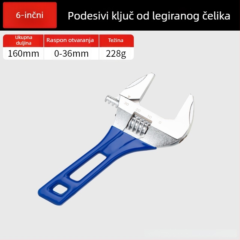 Podešavajući ključ s velikim otvorom, kratkim držačem, za kupaonicu, višenamjenski mini ključ