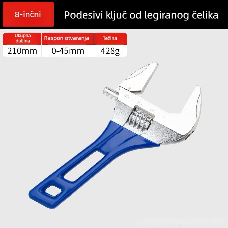 Podešavajući ključ s velikim otvorom, kratkim držačem, za kupaonicu, višenamjenski mini ključ