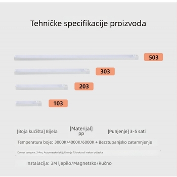 Nova trobojna LED svjetiljka s senzorom pokreta i magnetskom samoljepljivom trakom, noćna svjetiljka za garderobu, ormarić i hodnik