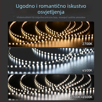 LED traka niskonaponska 24V, širina 5 mm, promjenjiva boja, 120 LED/m, samoljepljiva, unutarnja rasvjeta, trobojno dimiranje