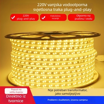 220V vanjska vodootporna LED traka 2835, samoljepljiva, za dekoraciju doma i osvjetljenje stropa te vanjskih zidova