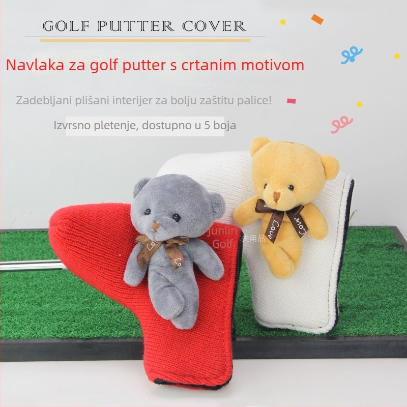Navlaka za glavu golf-puttera s karikaturnim dizajnom, pletena vuna, dostupna u pet boja