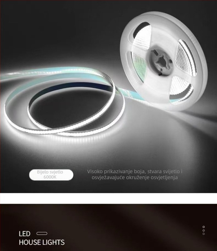 COB LED traka 12V/24V, izuzetno tanka i fleksibilna, bez svjetlosnih mrlja, 320 LED, širina 8 mm, 10 W, nije dimibilna, za garderobe