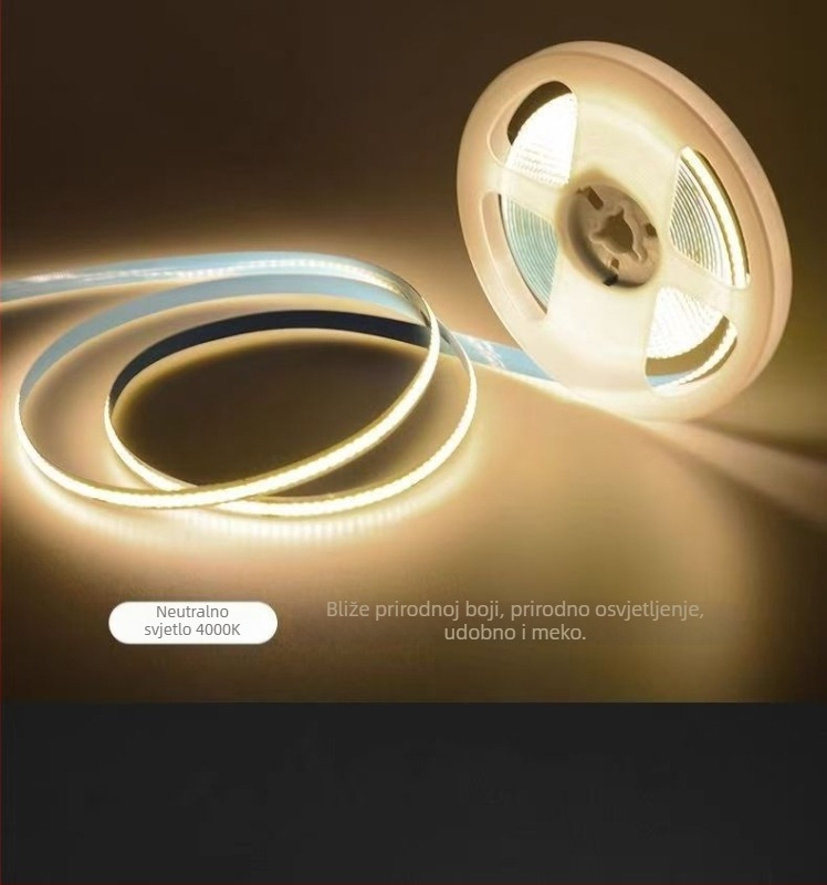 COB LED traka 12V/24V, izuzetno tanka i fleksibilna, bez svjetlosnih mrlja, 320 LED, širina 8 mm, 10 W, nije dimibilna, za garderobe