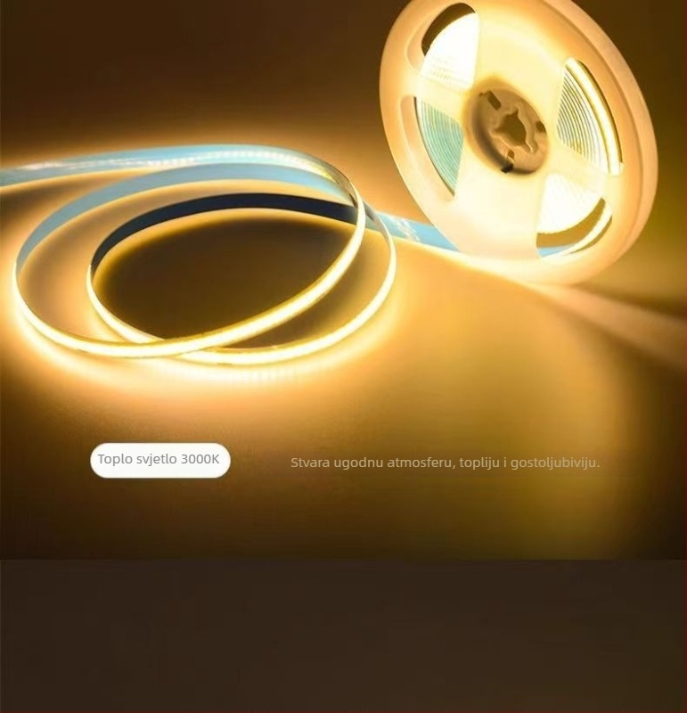 COB LED traka 12V/24V, izuzetno tanka i fleksibilna, bez svjetlosnih mrlja, 320 LED, širina 8 mm, 10 W, nije dimibilna, za garderobe