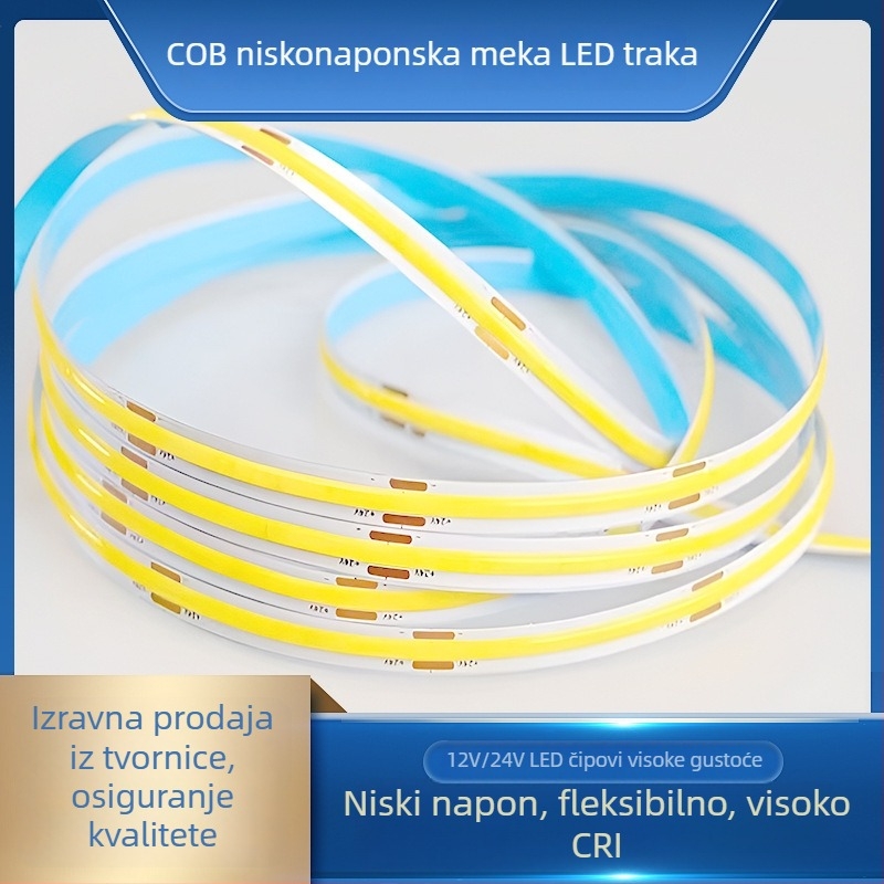 COB LED traka 12V/24V, izuzetno tanka i fleksibilna, bez svjetlosnih mrlja, 320 LED, širina 8 mm, 10 W, nije dimibilna, za garderobe