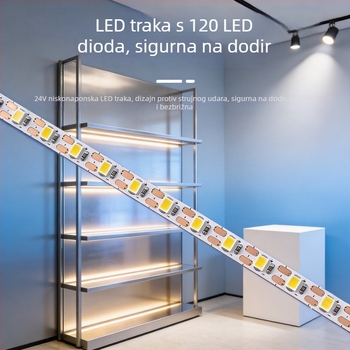 Unutarnji LED trak 24V, 10 m rola, 120 LED 2835, 3000K/4000K/6500K, 120° kut zračenja, za ugrađenu instalaciju