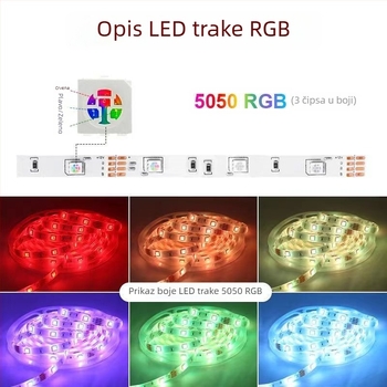 RGB LED traka 12V 5050, s gradijentnim bojama, vodootporna, samoljepljiva, duljine 5 m, 60 LED-a, daljinski upravljač, regulacija jačine svjetla, za pozadinu TV-a i kućnu dekoraciju