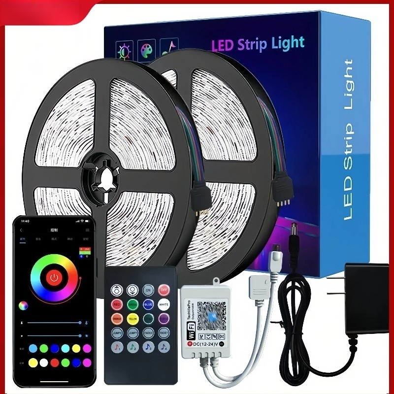 RGB LED traka 12V 5050, s gradijentnim bojama, vodootporna, samoljepljiva, duljine 5 m, 60 LED-a, daljinski upravljač, regulacija jačine svjetla, za pozadinu TV-a i kućnu dekoraciju