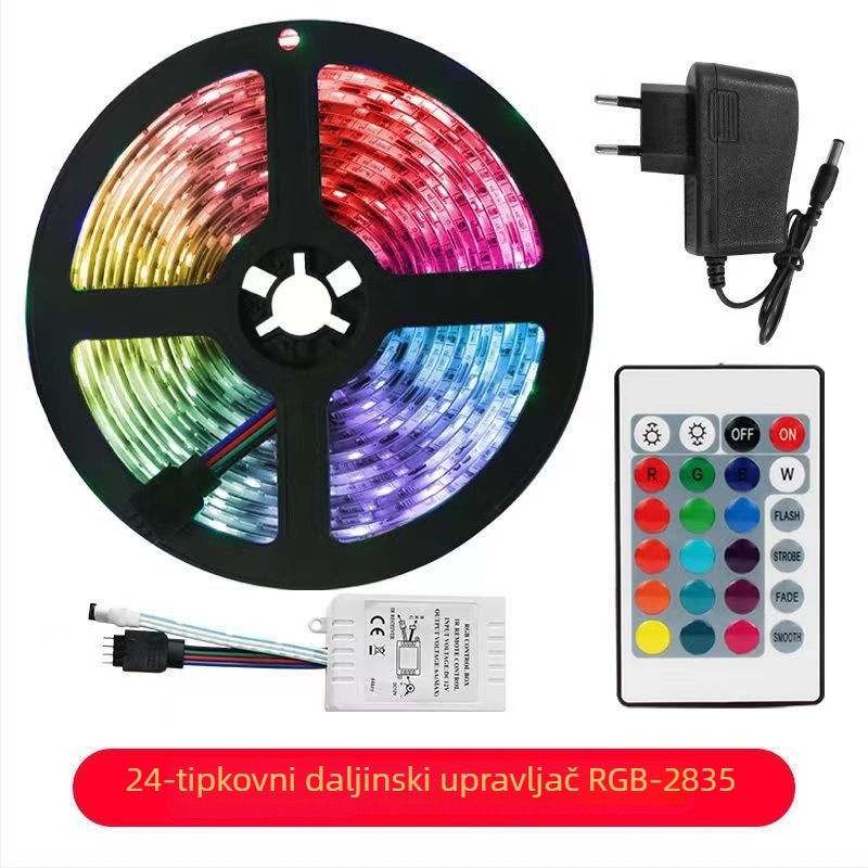 RGB LED traka 12V 5050, s gradijentnim bojama, vodootporna, samoljepljiva, duljine 5 m, 60 LED-a, daljinski upravljač, regulacija jačine svjetla, za pozadinu TV-a i kućnu dekoraciju