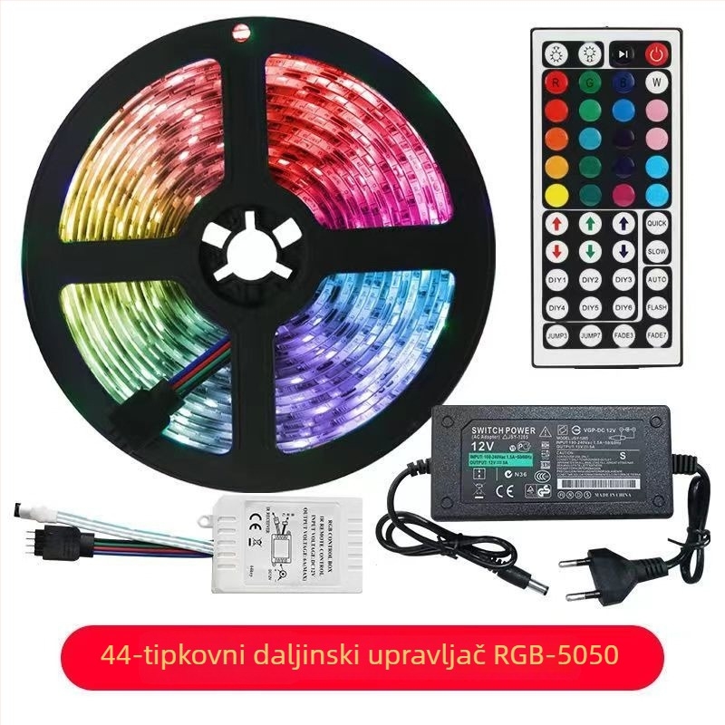 RGB LED traka 12V 5050, s gradijentnim bojama, vodootporna, samoljepljiva, duljine 5 m, 60 LED-a, daljinski upravljač, regulacija jačine svjetla, za pozadinu TV-a i kućnu dekoraciju