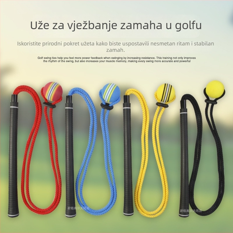 Alat za trening zamaha golfa s mekanom glavom lopte i elastičnim užetom za poboljšanje memorije mišića i korekciju držanja
