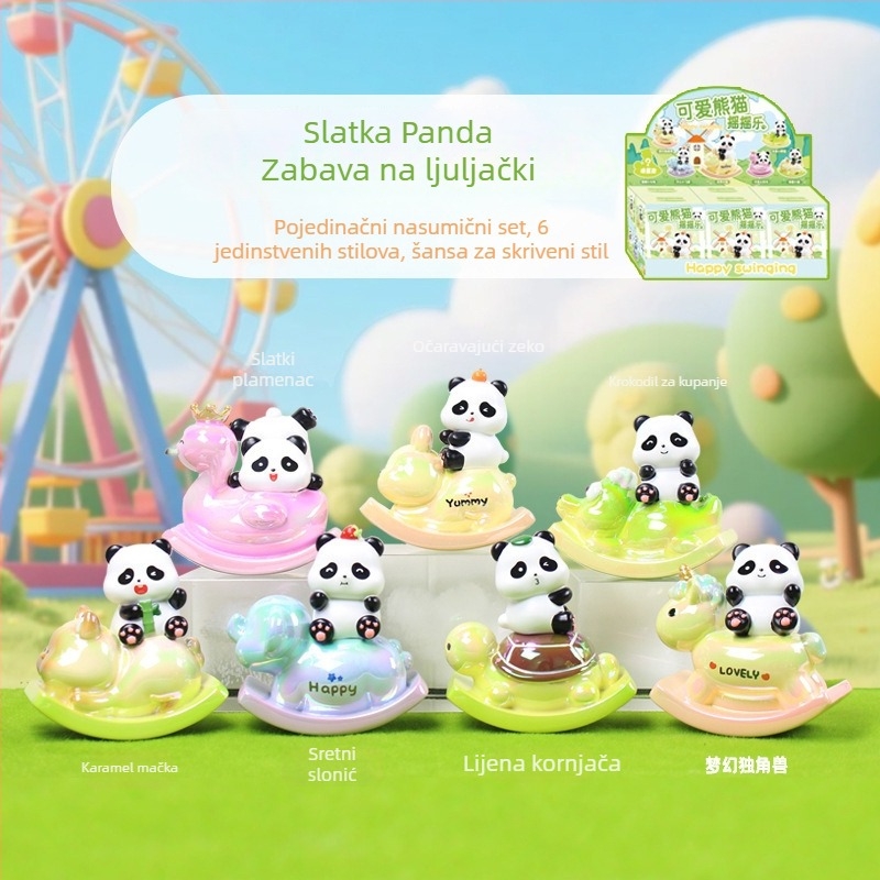 Slatka panda u šumi bambusa, na ljuljački — figurica od smole za stolni dekor kod kuće i u uredu