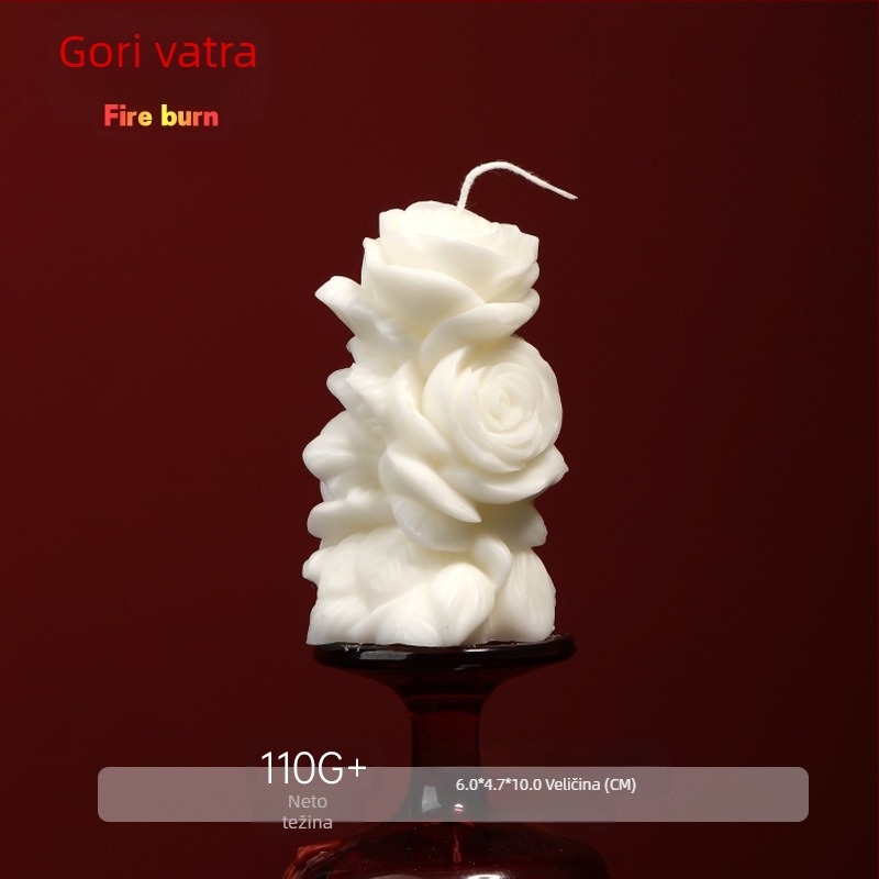 Svijeća od sojinog voska u obliku ruže, pilastrska svijeća za aromaterapiju i kućni miris.