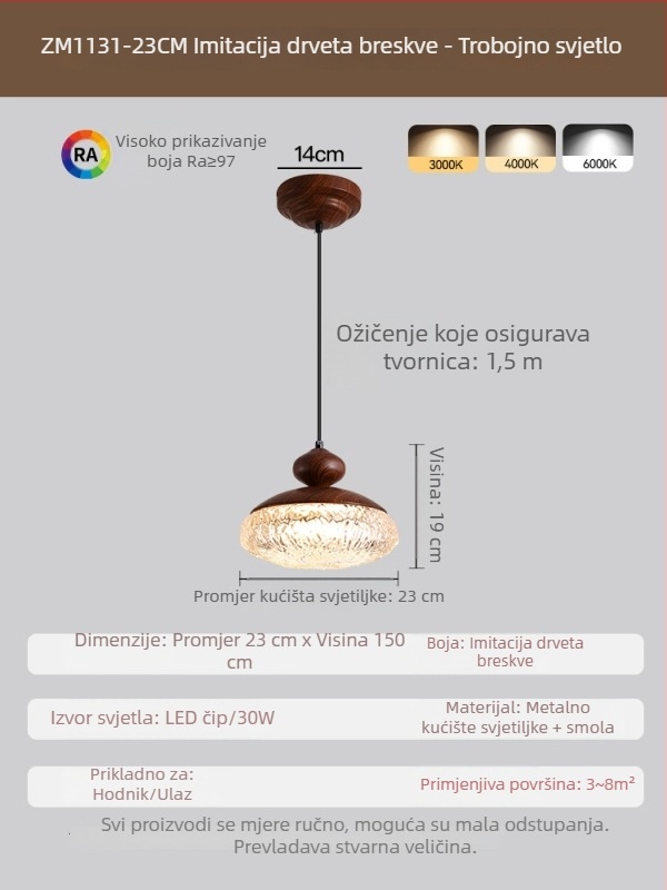 Francuski stil vintage viseća svjetiljka za spavaću sobu, retro dizajn s kristalno-smolnom materijom, pogodna za blagovaonicu i bar