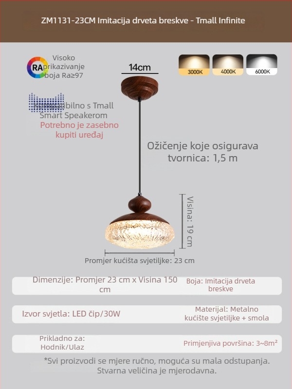 Francuski stil vintage viseća svjetiljka za spavaću sobu, retro dizajn s kristalno-smolnom materijom, pogodna za blagovaonicu i bar