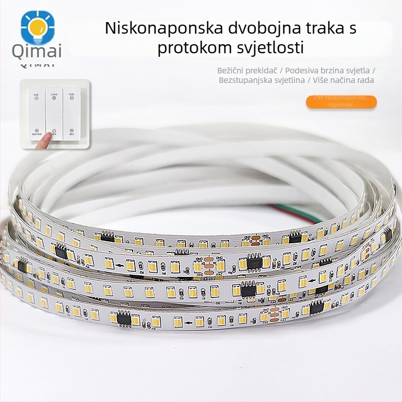 2835 LED traka s dvostrukom temperaturom boje, tekući tok svjetla i efekt proganjanja svjetla, trobojna promjena boje, 24V niskonaponsko unutarnje osvjetljenje za svadbenu dvoranu