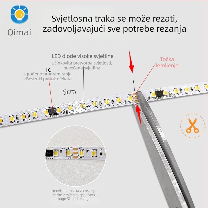 2835 LED traka s dvostrukom temperaturom boje, tekući tok svjetla i efekt proganjanja svjetla, trobojna promjena boje, 24V niskonaponsko unutarnje osvjetljenje za svadbenu dvoranu