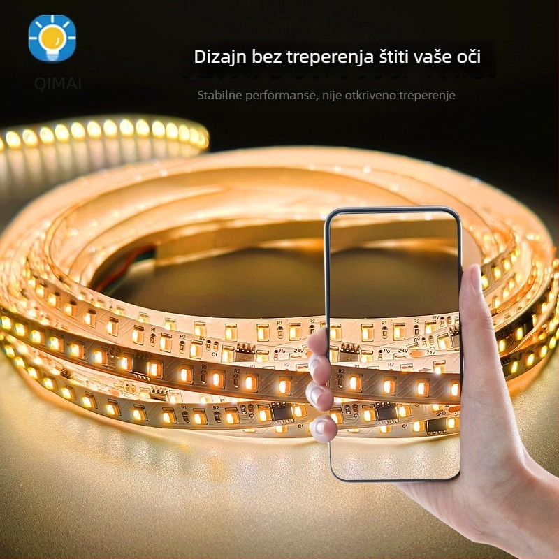 2835 LED traka s dvostrukom temperaturom boje, tekući tok svjetla i efekt proganjanja svjetla, trobojna promjena boje, 24V niskonaponsko unutarnje osvjetljenje za svadbenu dvoranu