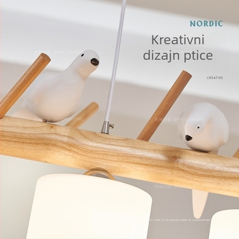 Skandinavski moderan jednostavni drveni viseći luster za blagovaonu, LED motiv ptice, japanski stil
